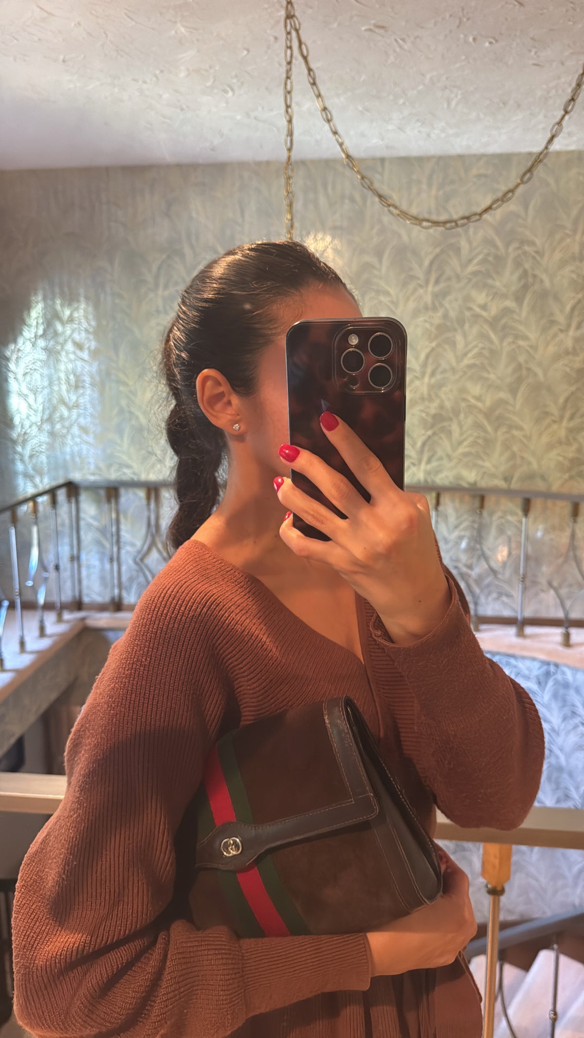 Vintage Gucci Brown Suede Clutch