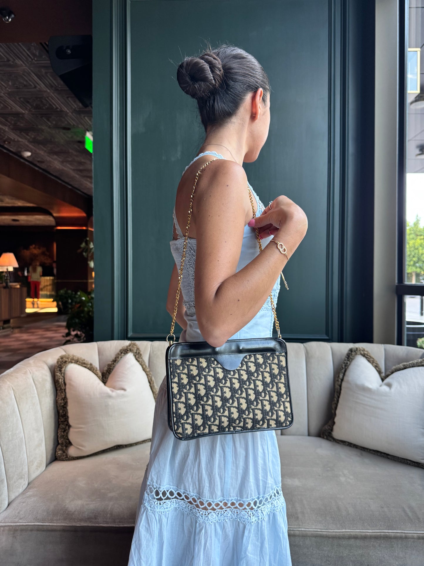 Vintage Dior Clutch on Chain- Navy