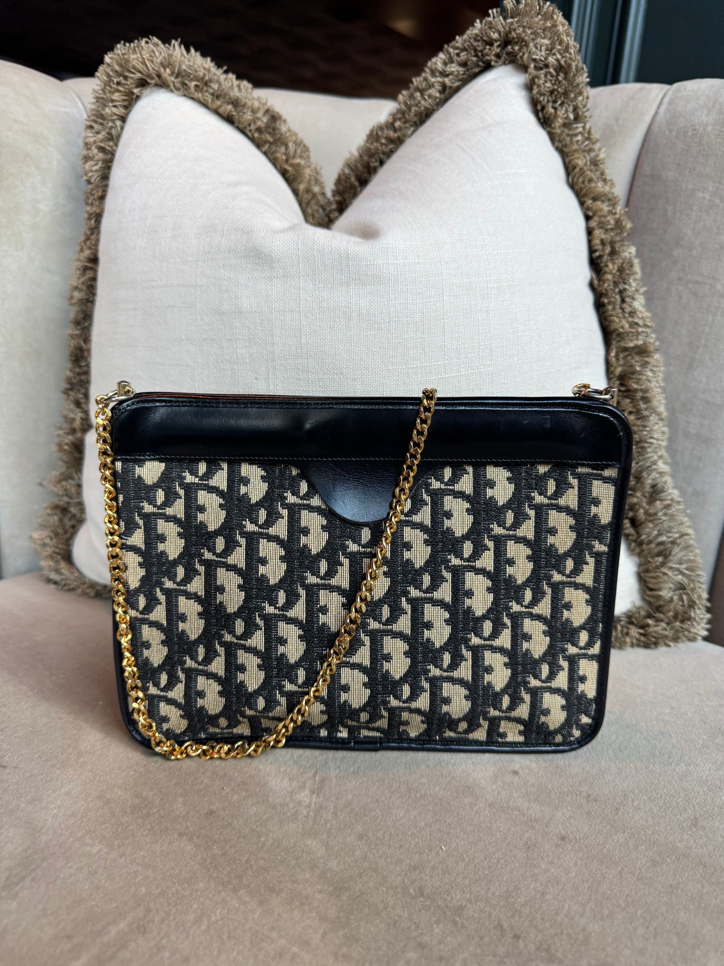 Vintage Dior Clutch on Chain- Navy