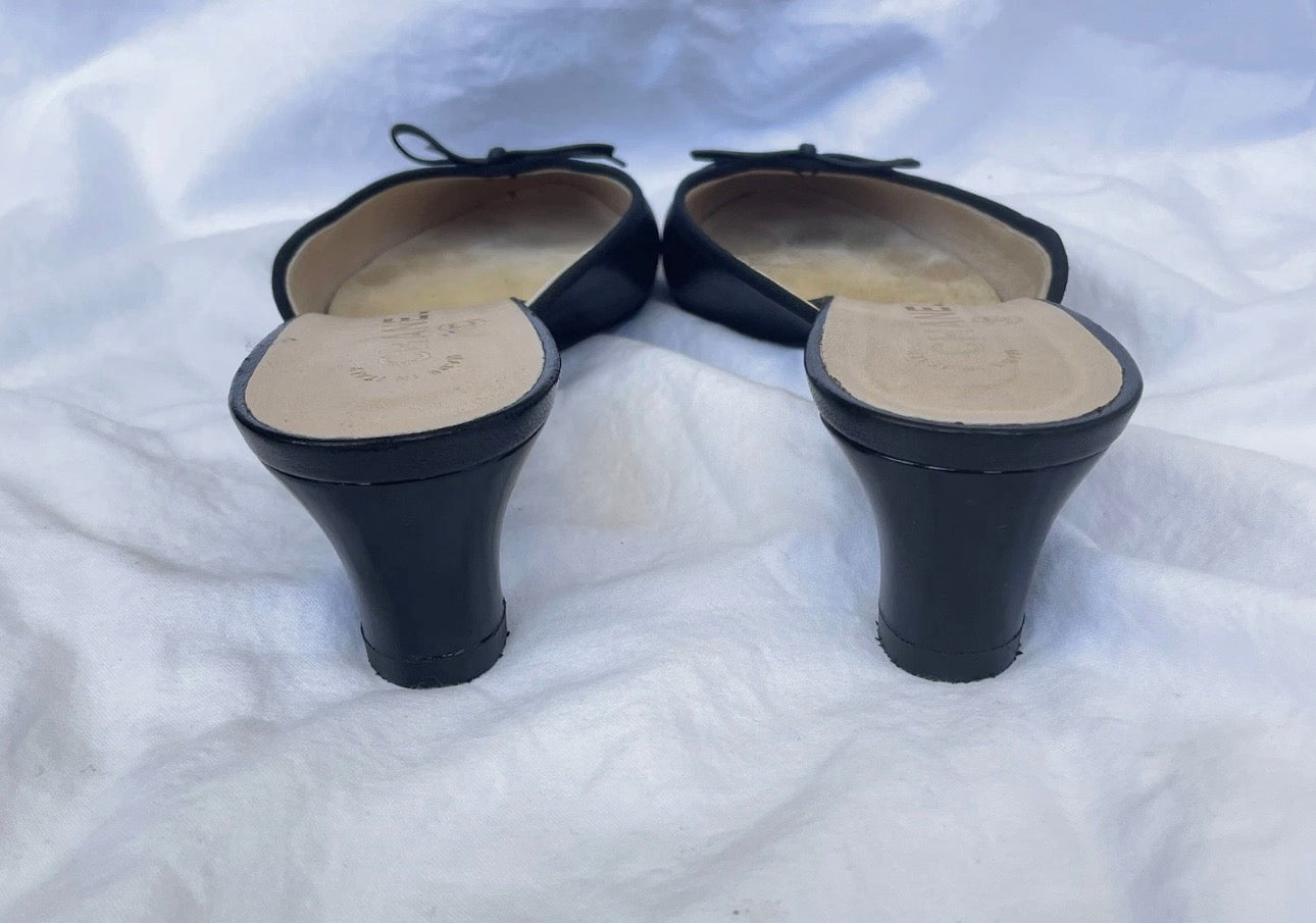 Vintage Chanel Black Kitten Heel Mules
