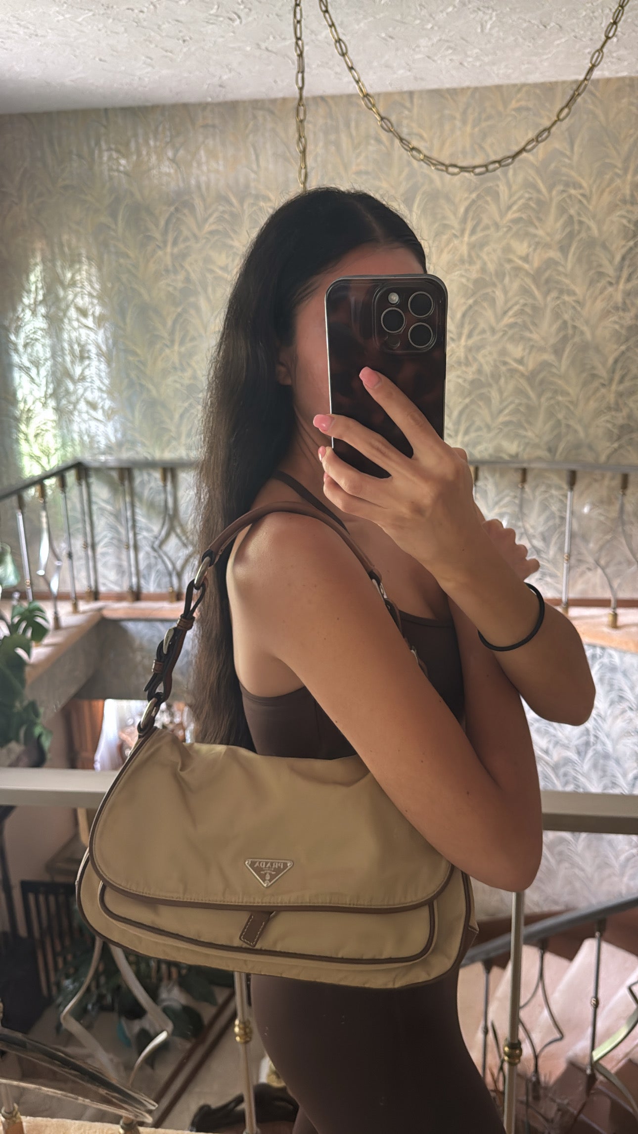 Vintage Prada Nylon Khaki Shoulder Bag