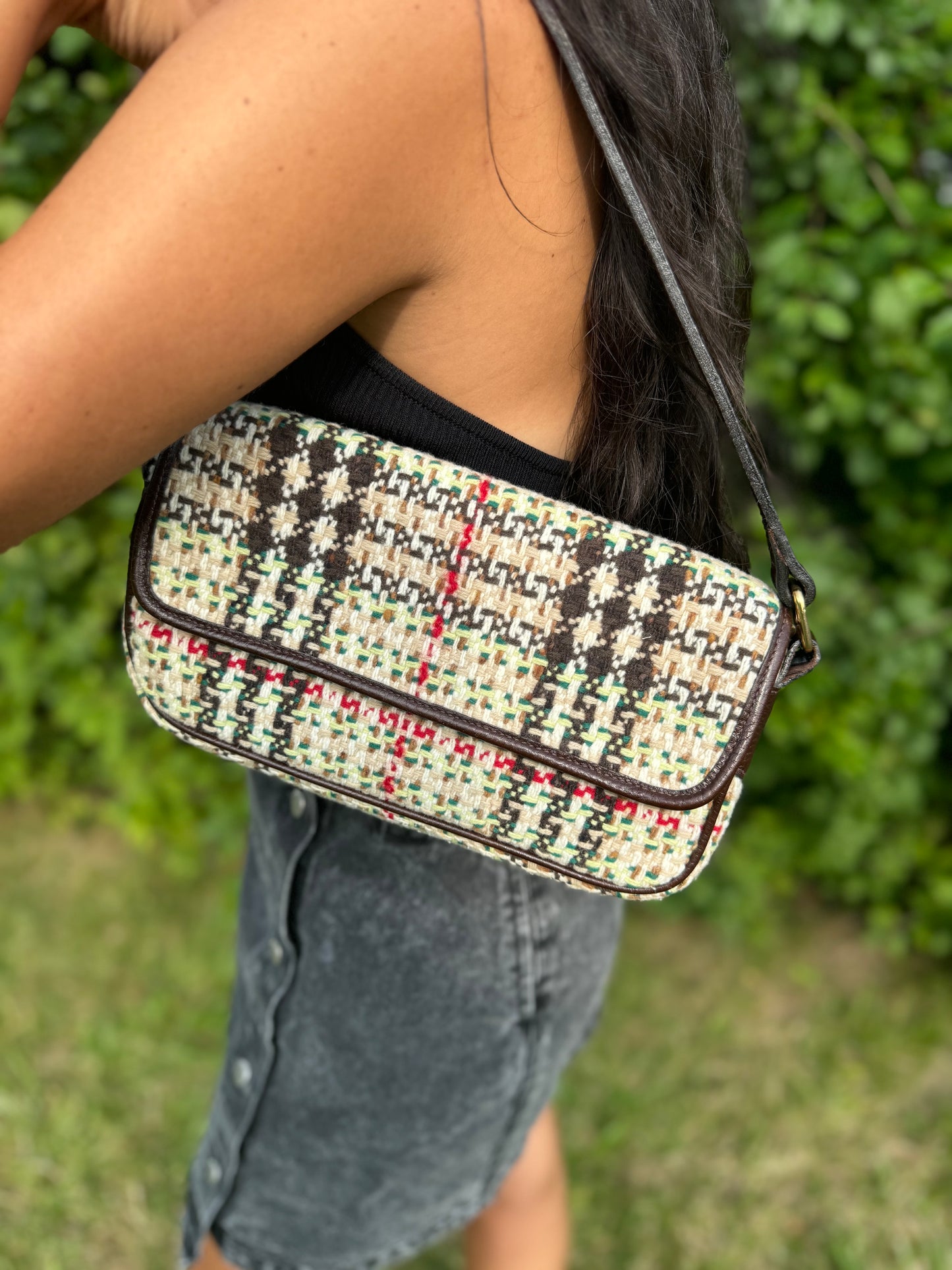 Vintage Burberry Tweed Baguette Bag