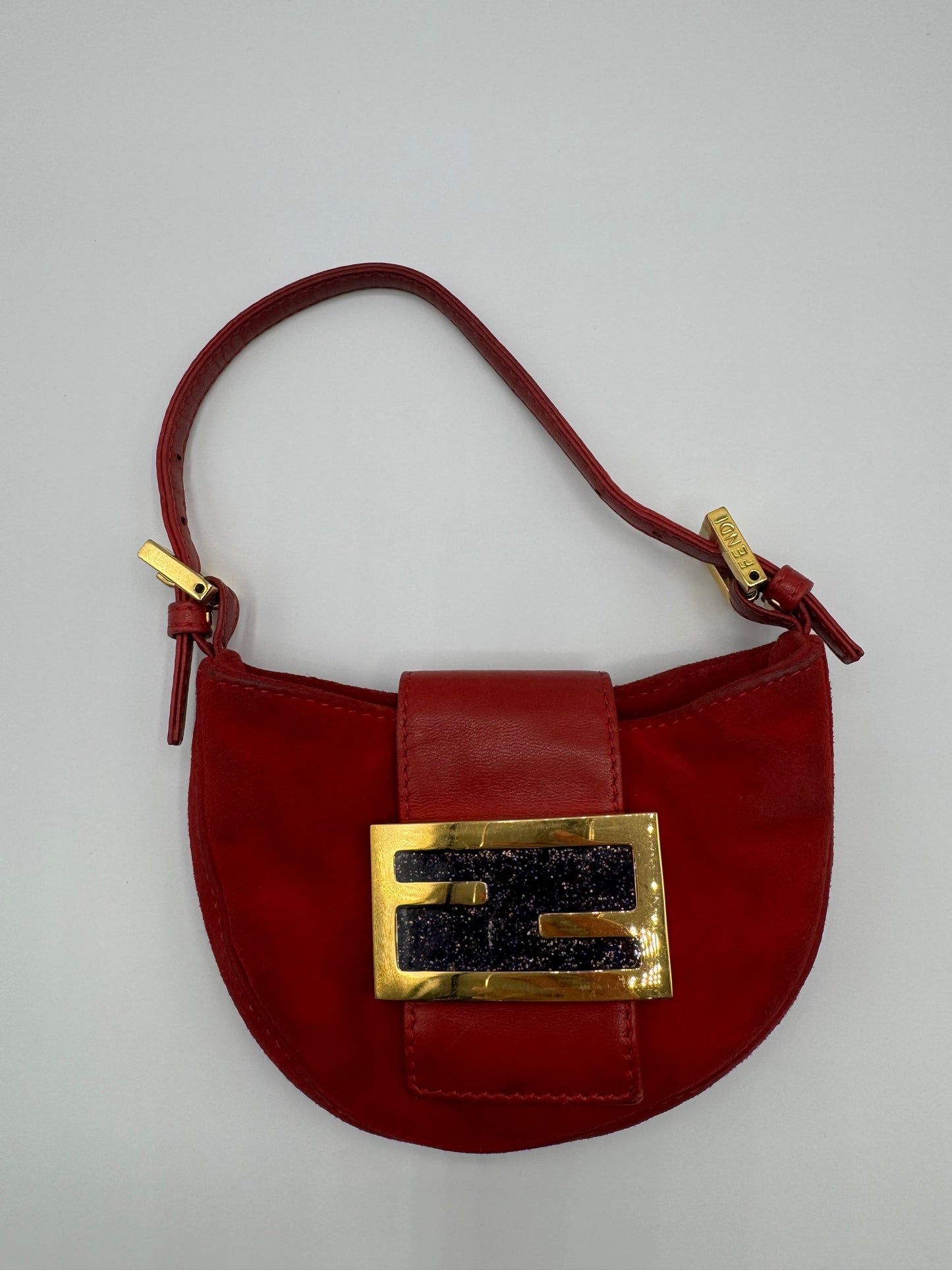 Vintage Fendi Red Suede Croissant Bag