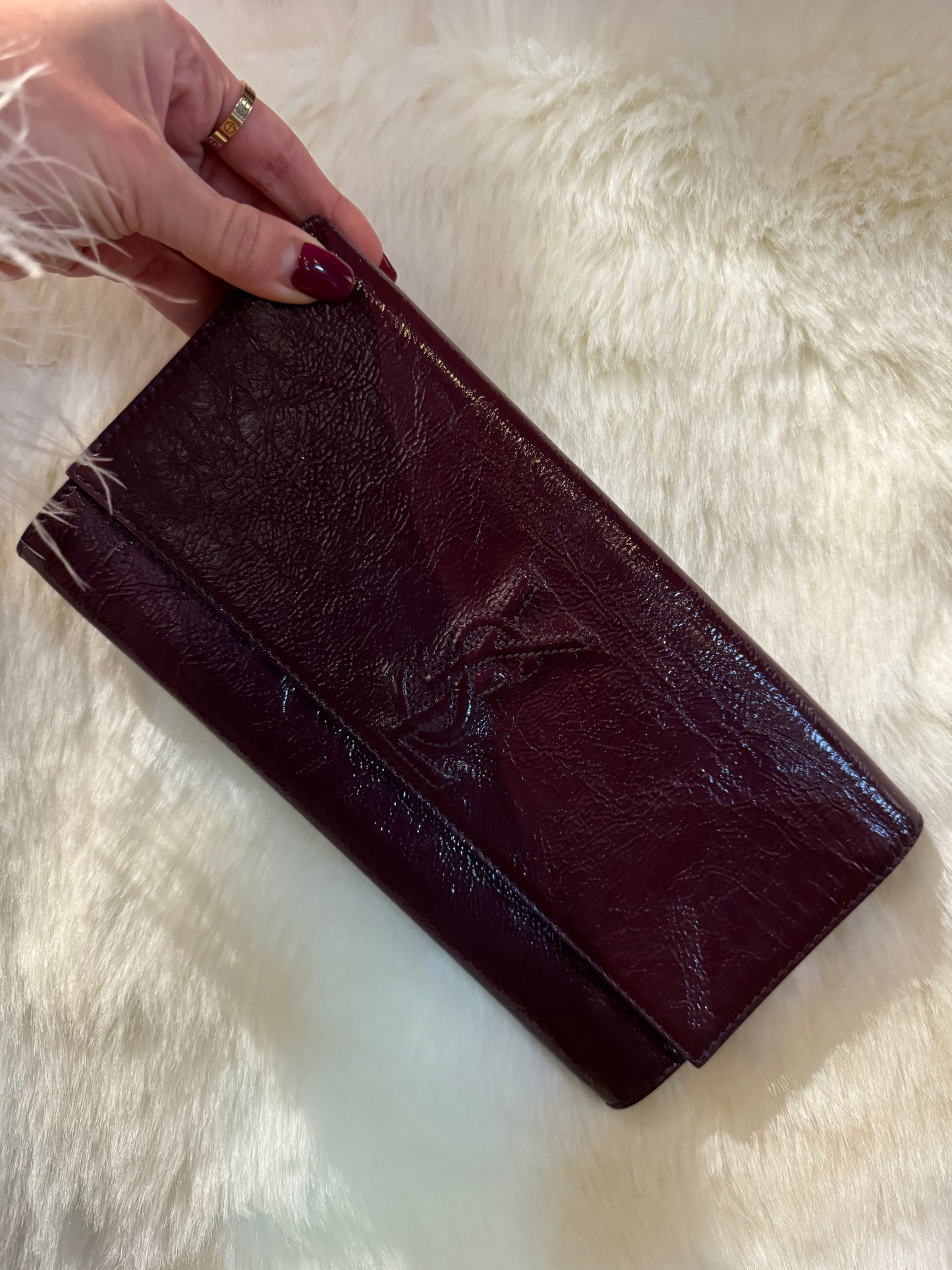 YSL Burgundy Patent Leather Clutch