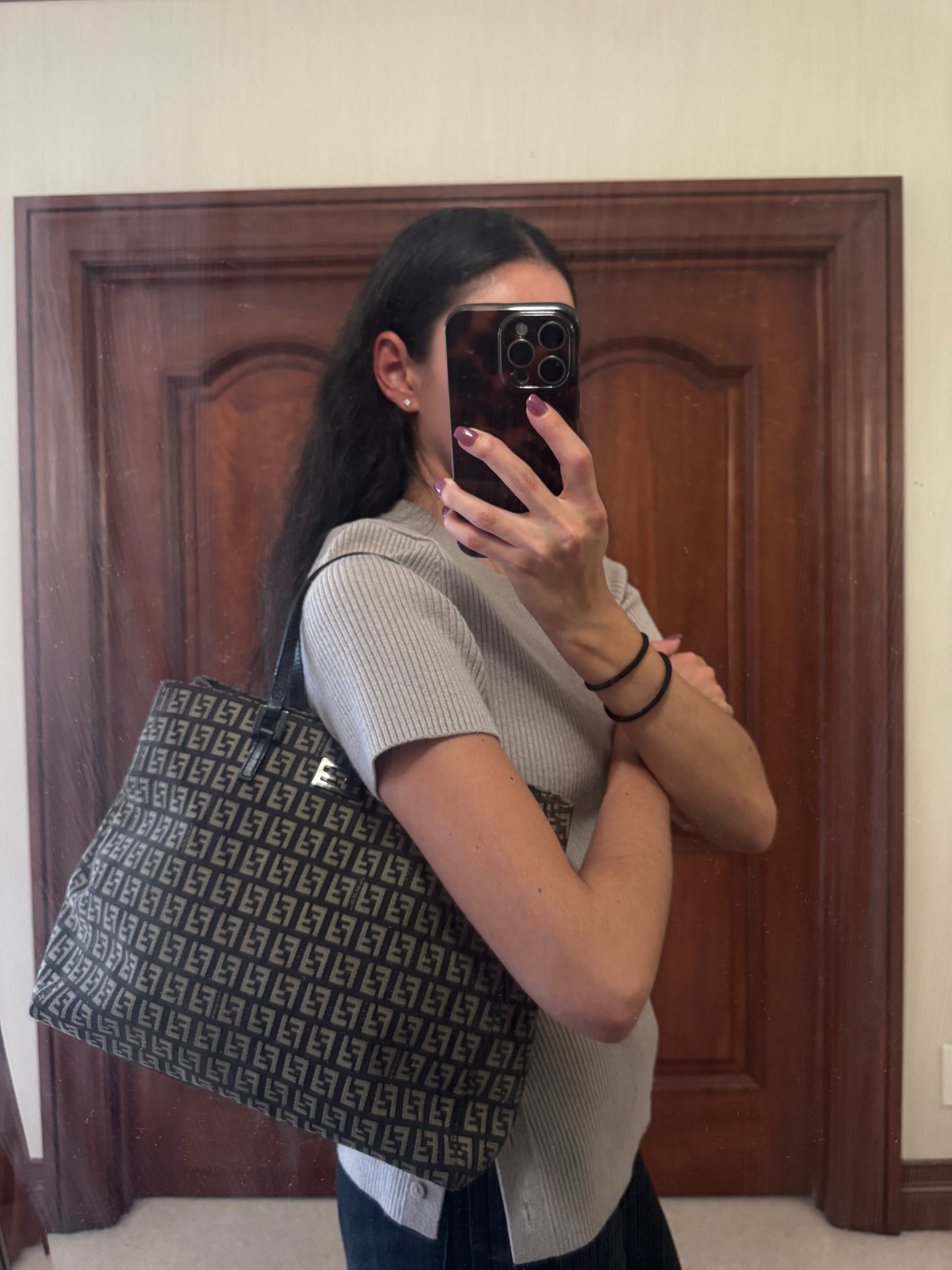 Vintage Fendi Brown Zucchino Tote Bag