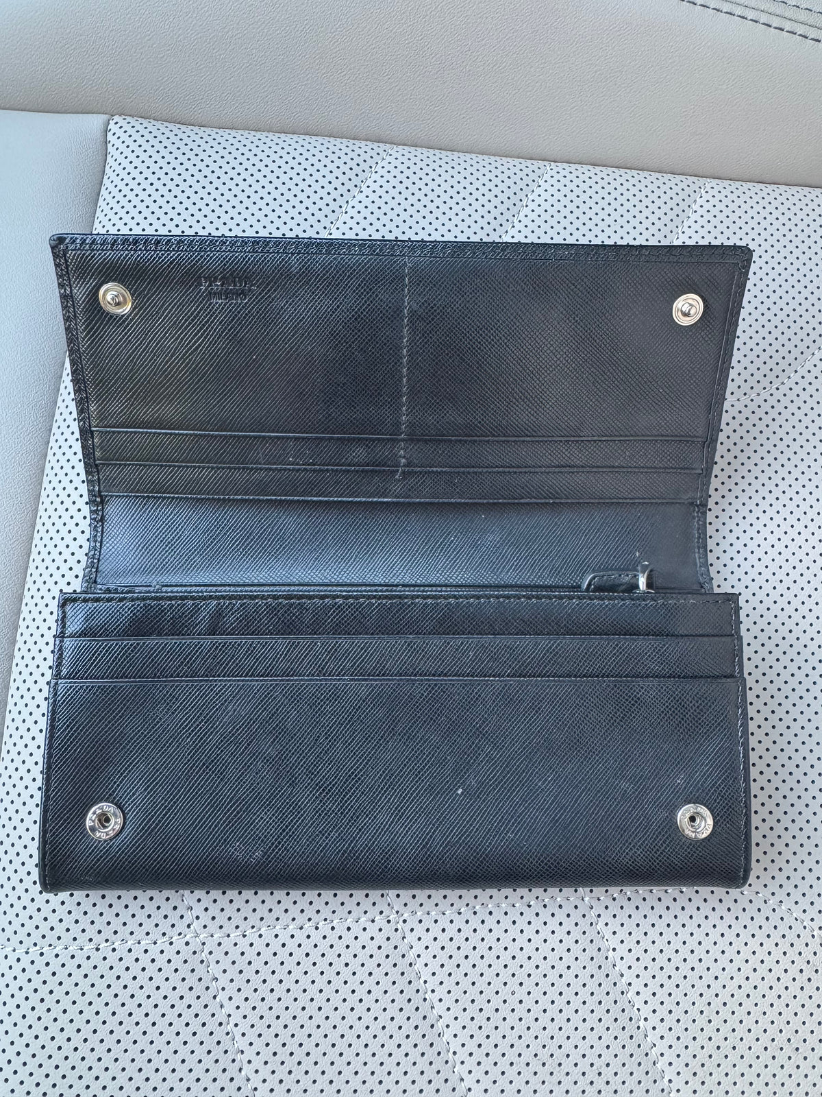 Prada Saffiano Black Leather Long Wallet