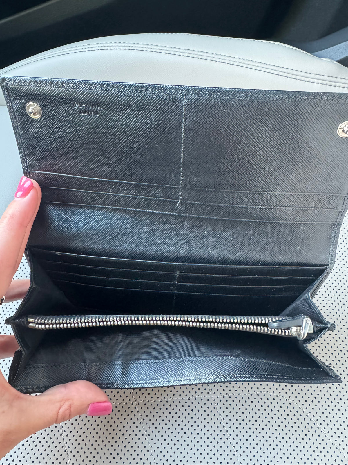 Prada Saffiano Black Leather Long Wallet