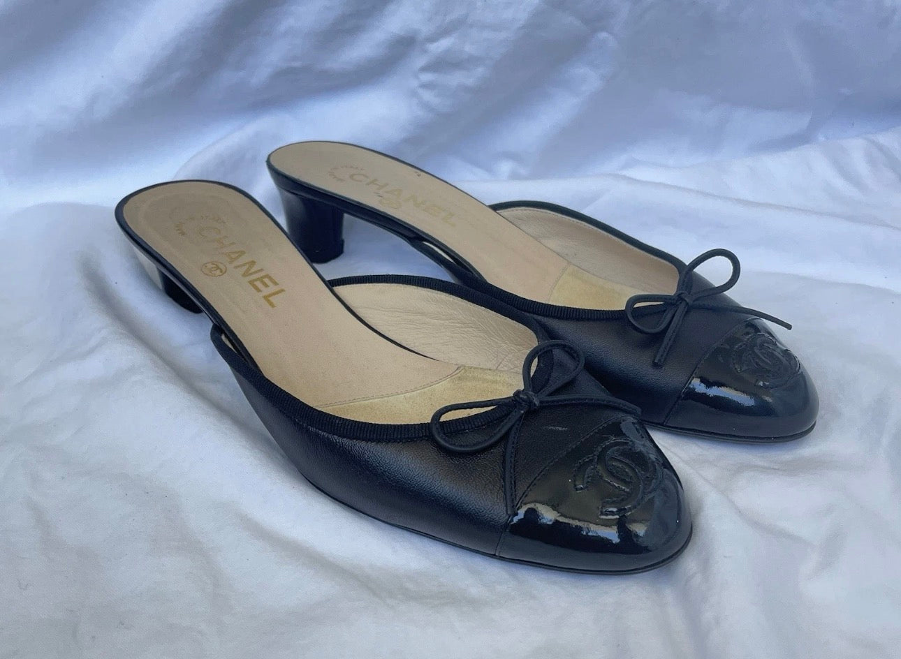 Vintage Chanel Black Kitten Heel Mules