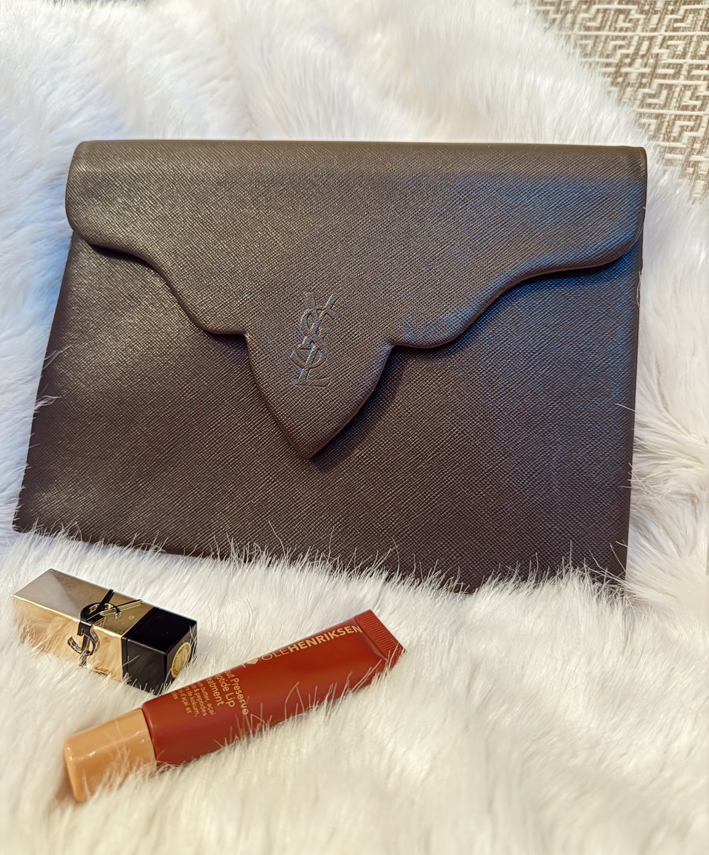 Vintage YSL Brown Leather Clutch