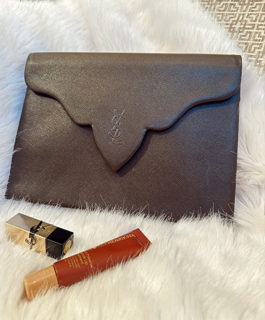 Vintage YSL Brown Leather Clutch