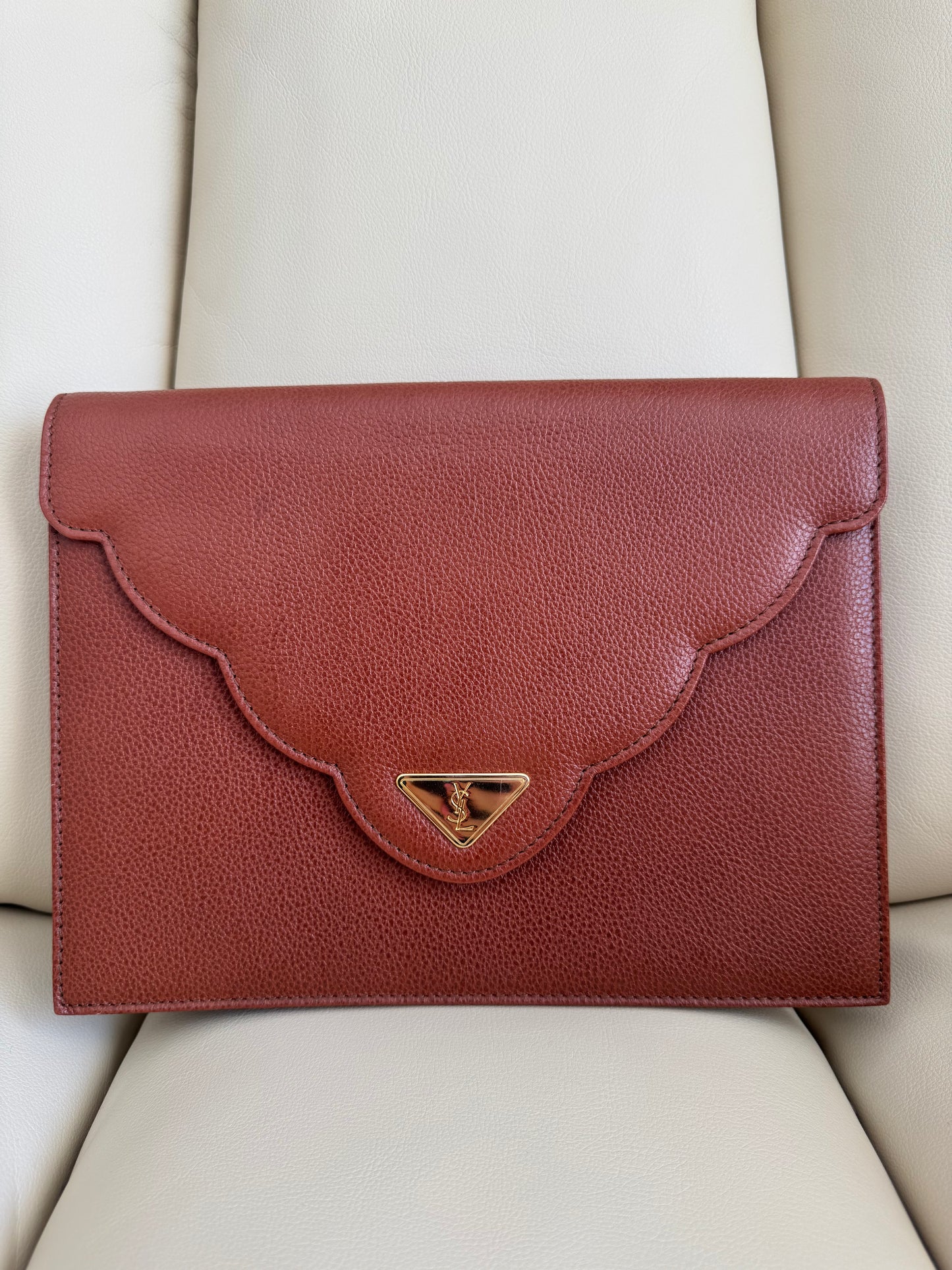 Vintage YSL Light Brown Leather Clutch