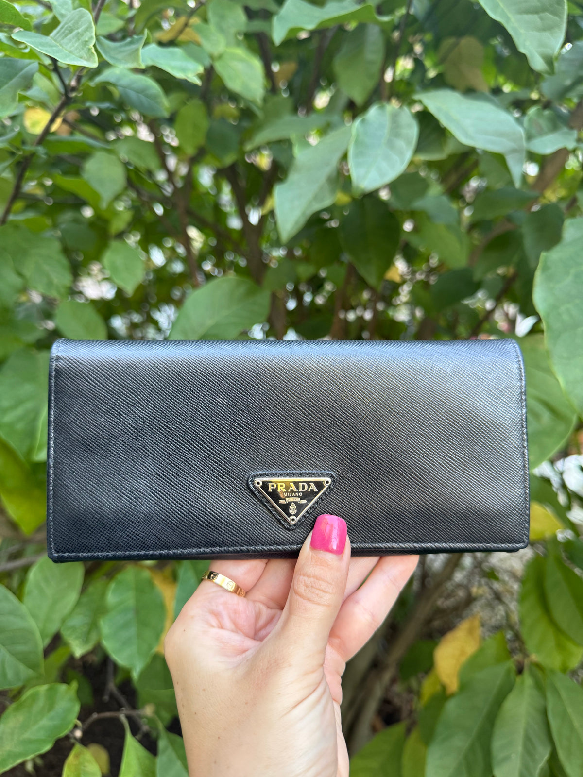 Prada Saffiano Black Leather Long Wallet