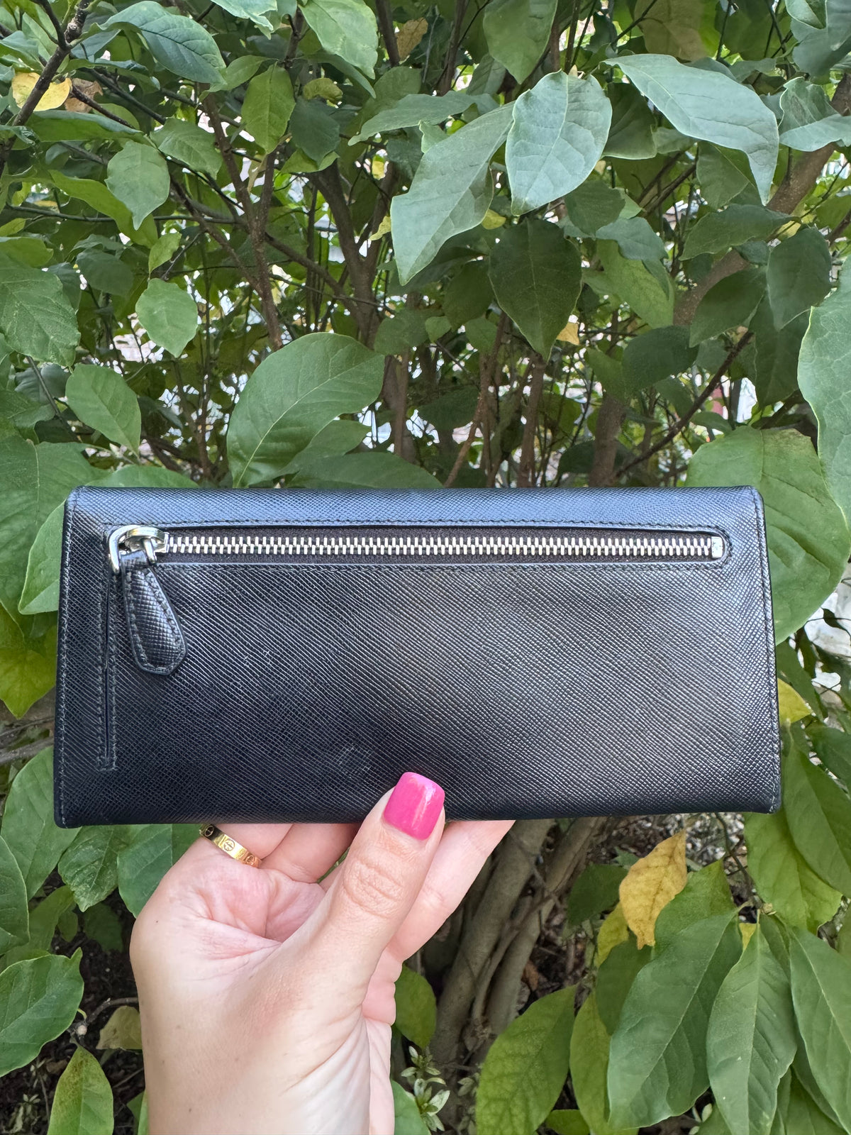 Prada Saffiano Black Leather Long Wallet