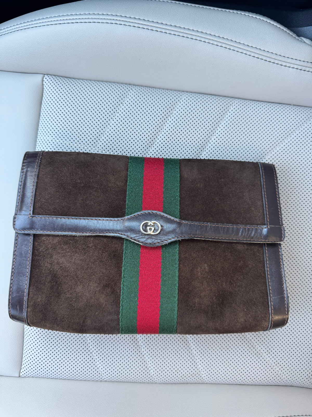 Vintage Gucci Brown Suede Clutch