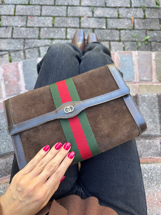 Vintage Gucci Brown Suede Clutch
