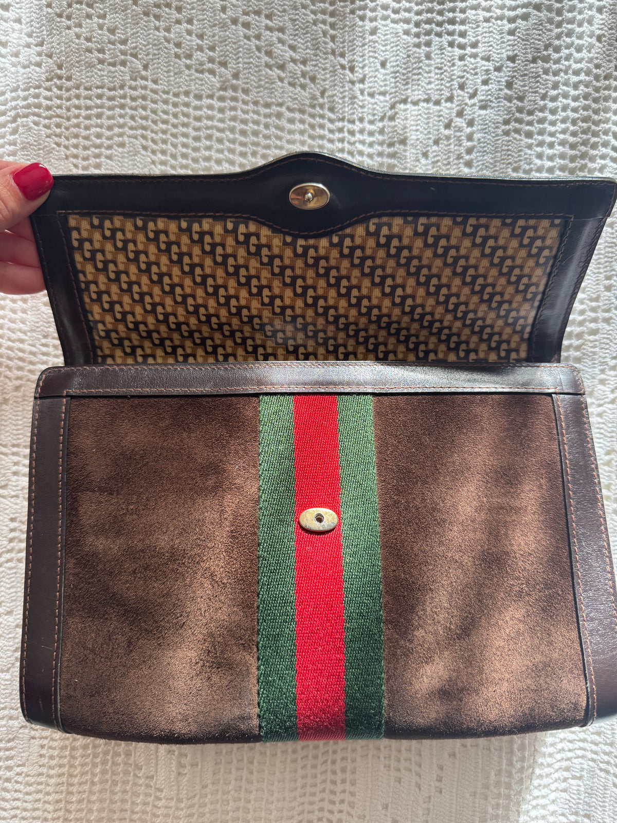 Vintage Gucci Brown Suede Clutch