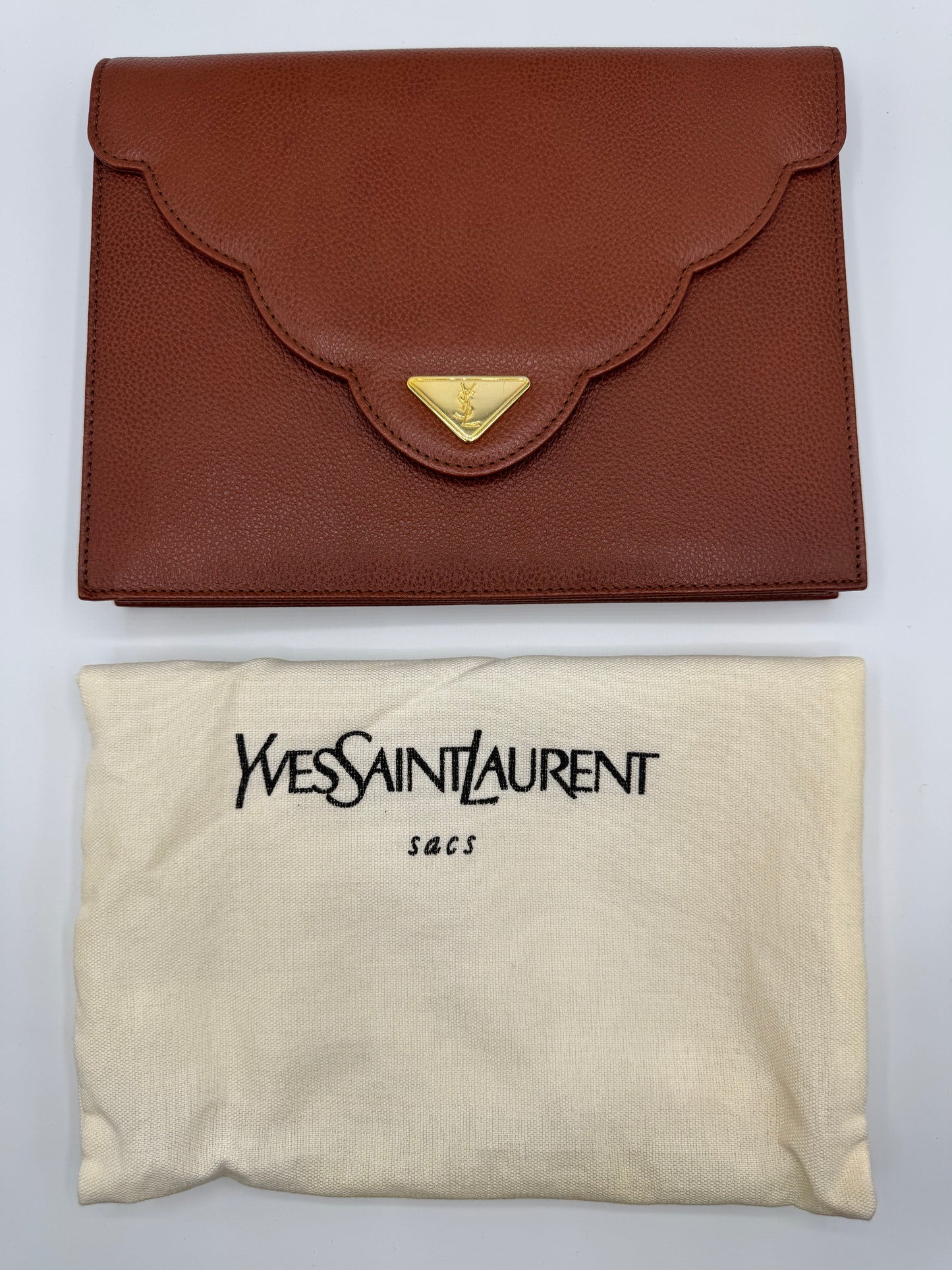 Vintage YSL Light Brown Leather Clutch