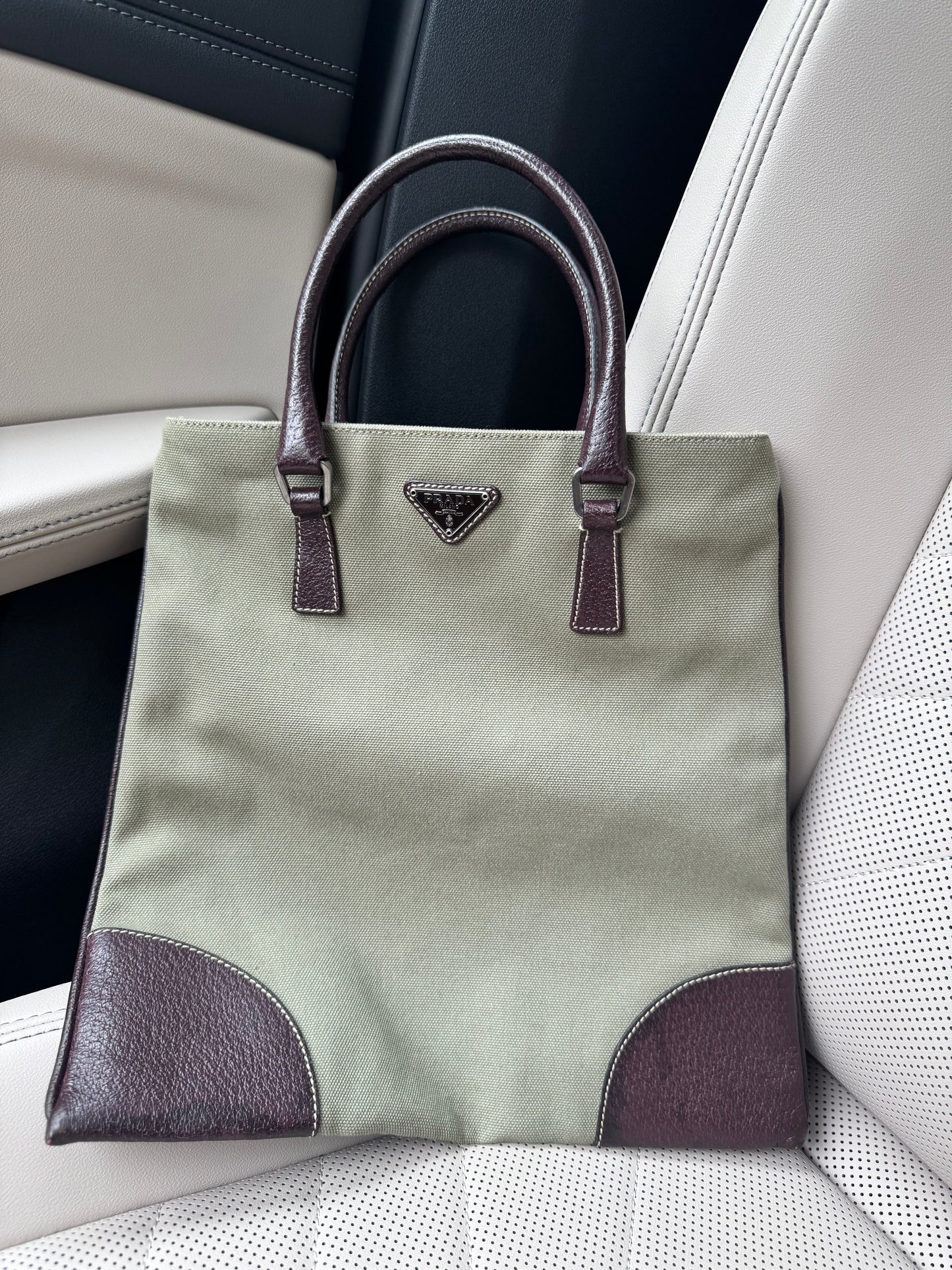 Vintage Prada Olive Canvas Tote