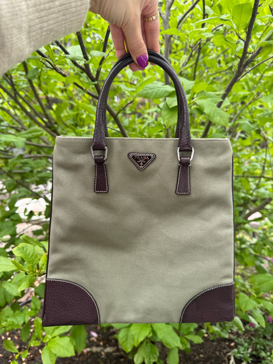 Vintage Prada Olive Canvas Tote