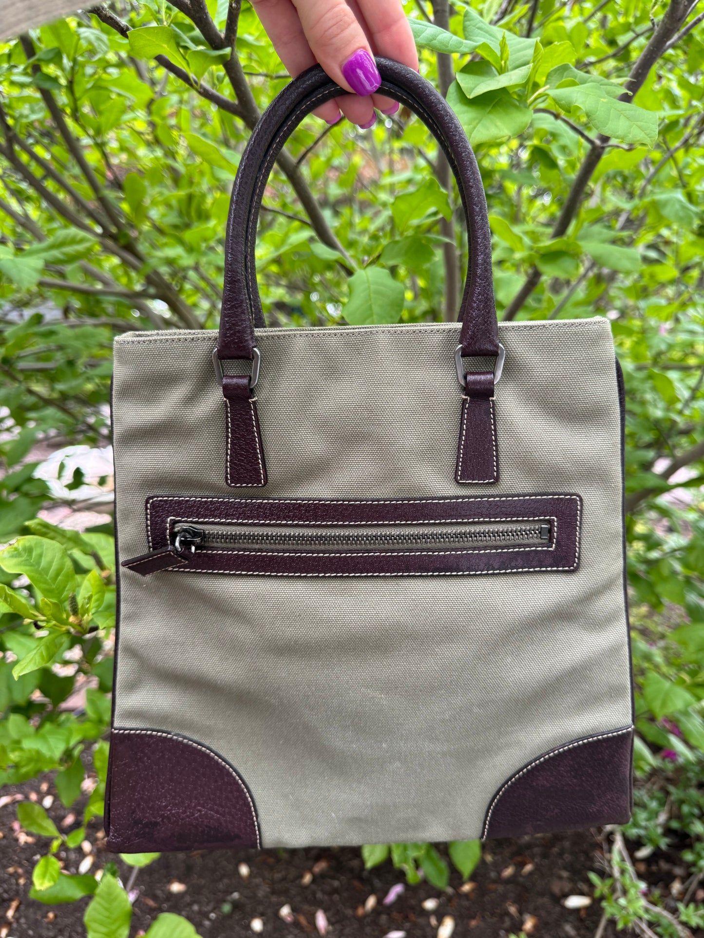 Vintage Prada Olive Canvas Tote