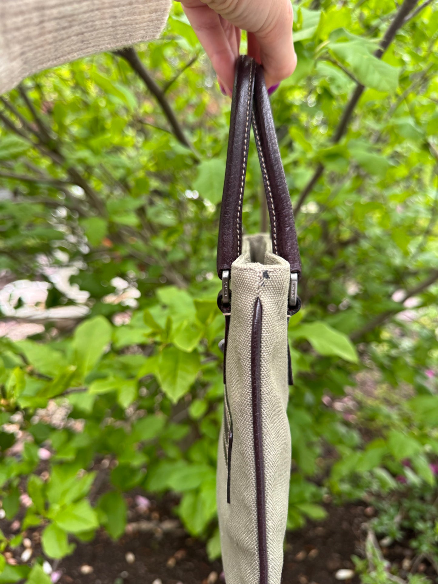 Vintage Prada Olive Canvas Tote