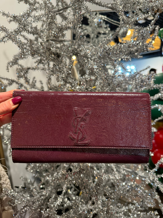 YSL Burgundy Patent Leather Clutch