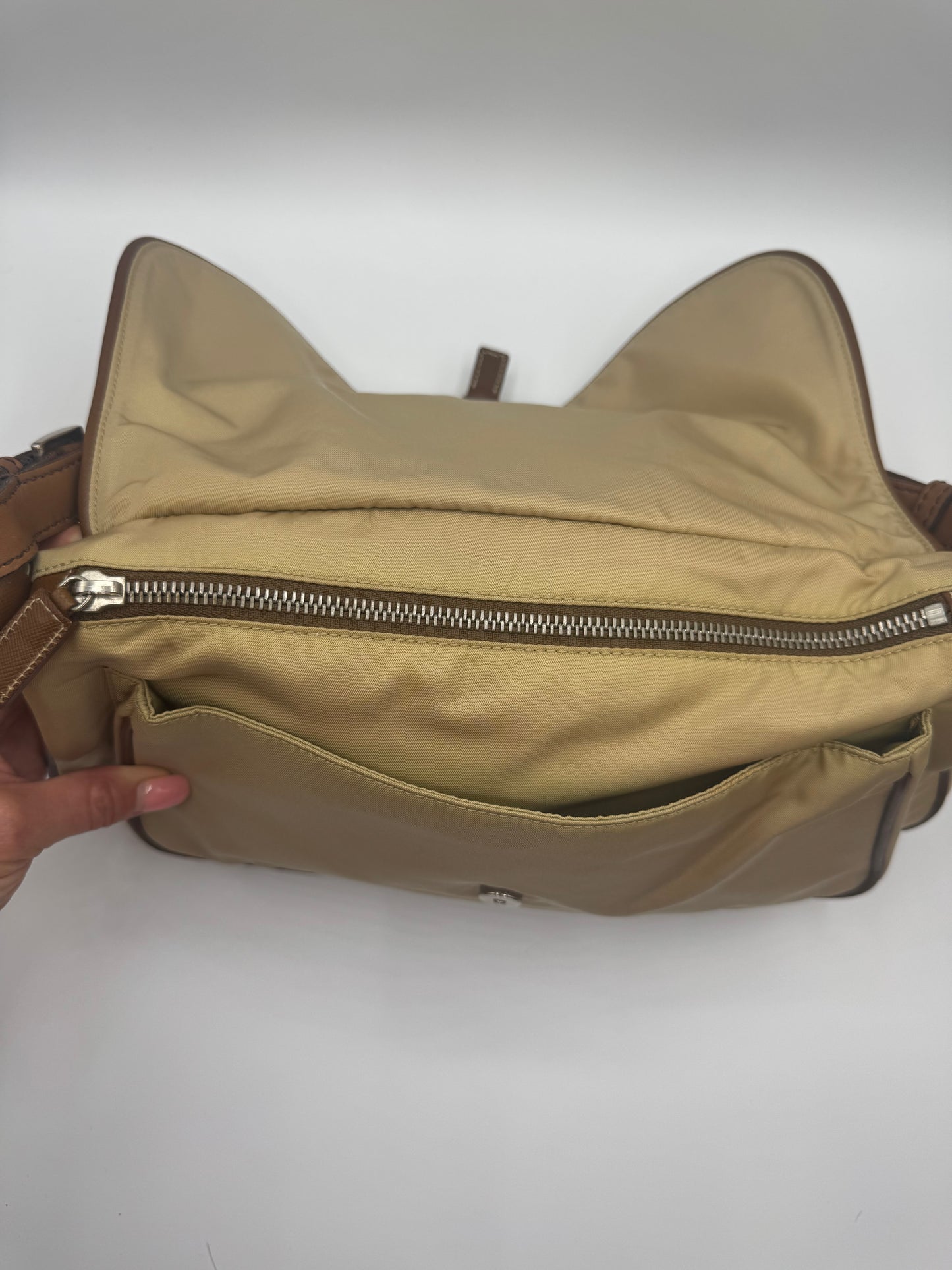 Vintage Prada Nylon Khaki Shoulder Bag