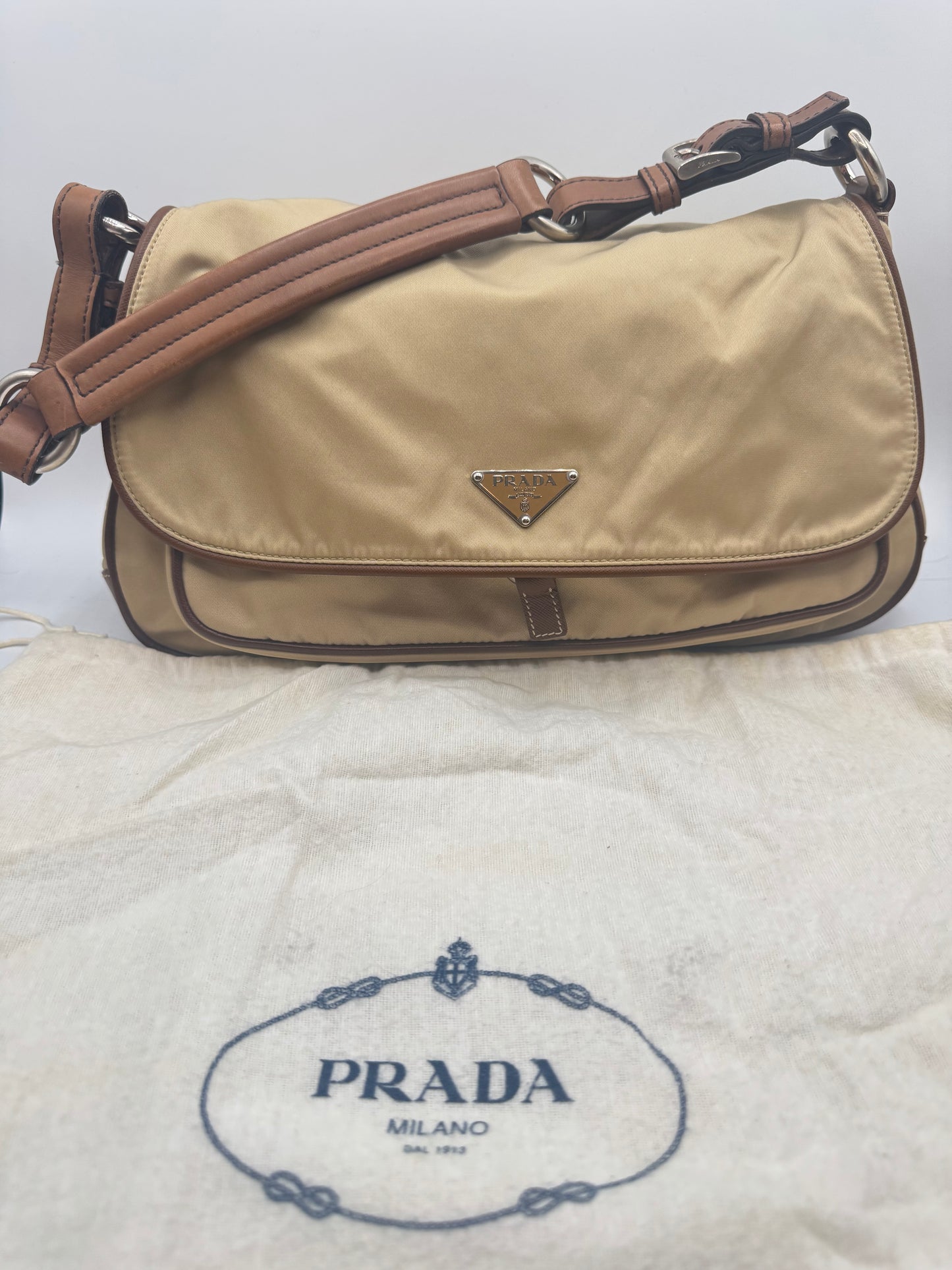 Vintage Prada Nylon Khaki Shoulder Bag
