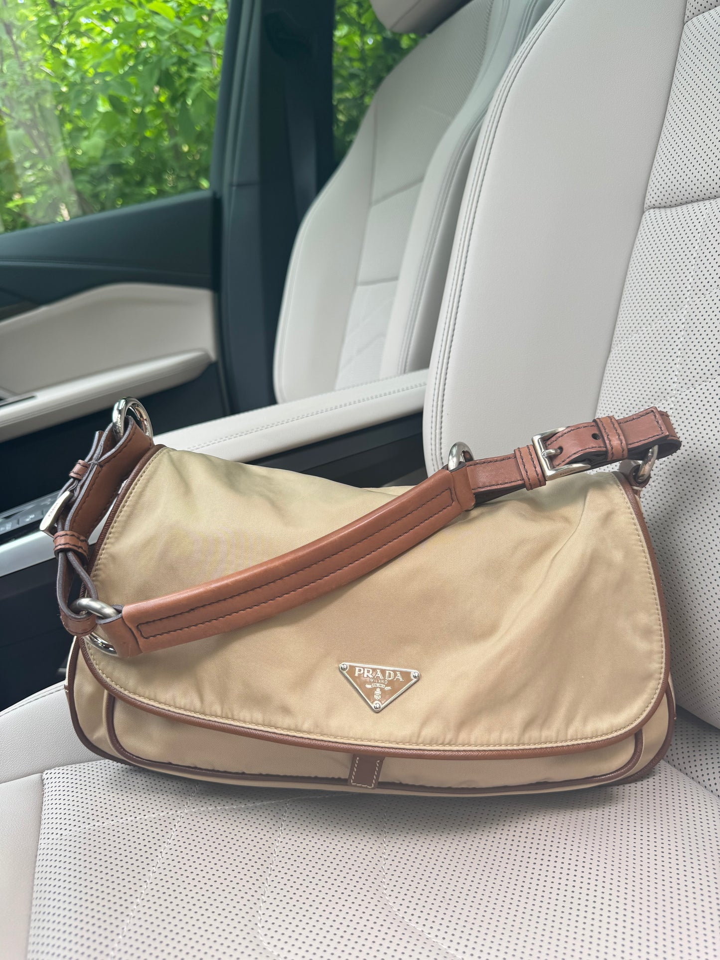 Vintage Prada Nylon Khaki Shoulder Bag