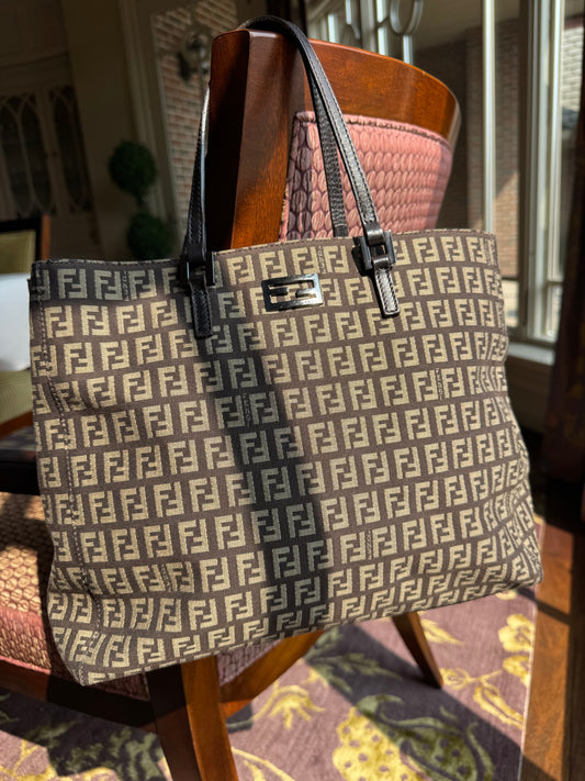 Vintage Fendi Brown Zucchino Tote Bag
