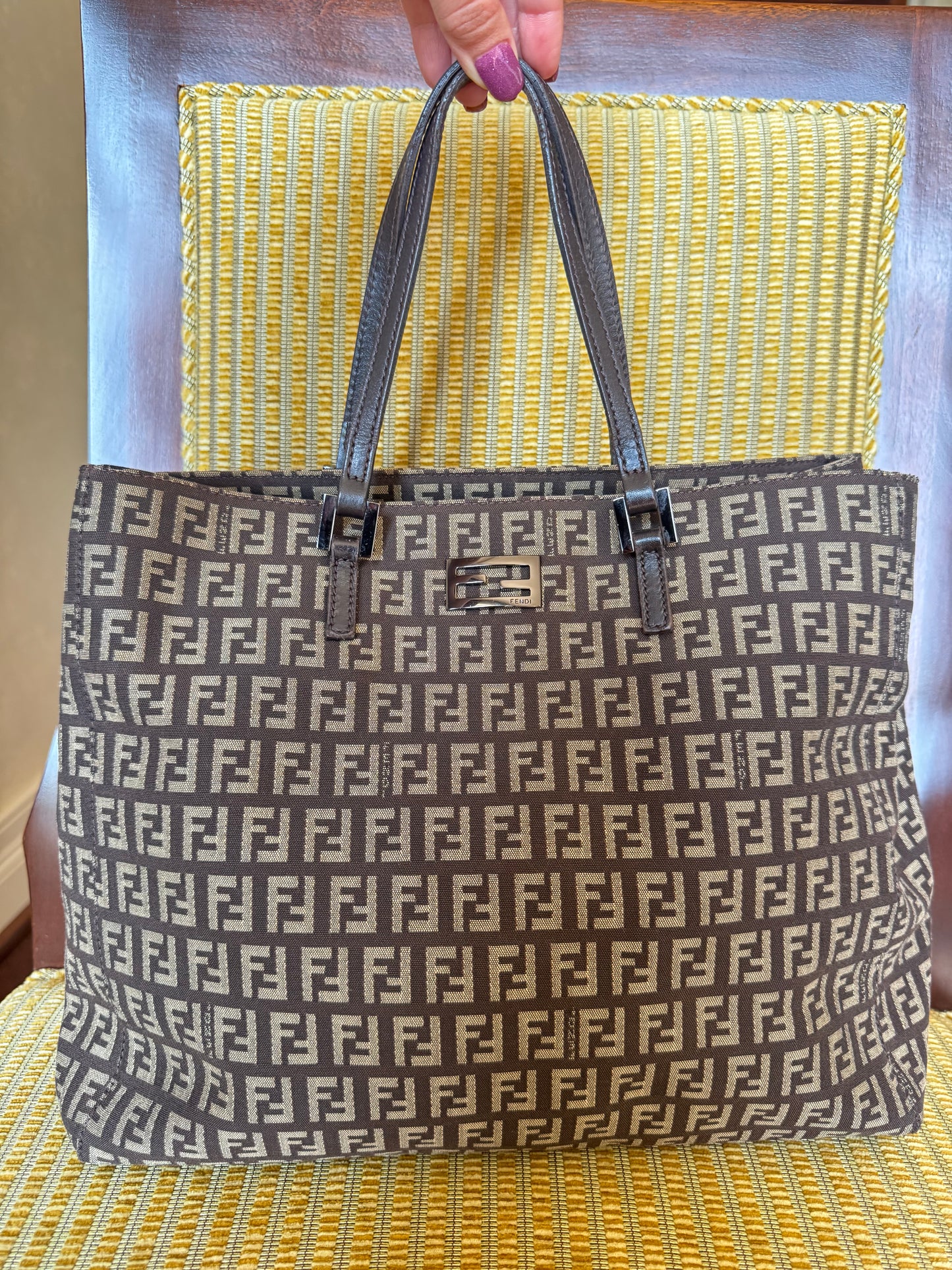 Vintage Fendi Brown Zucchino Tote Bag