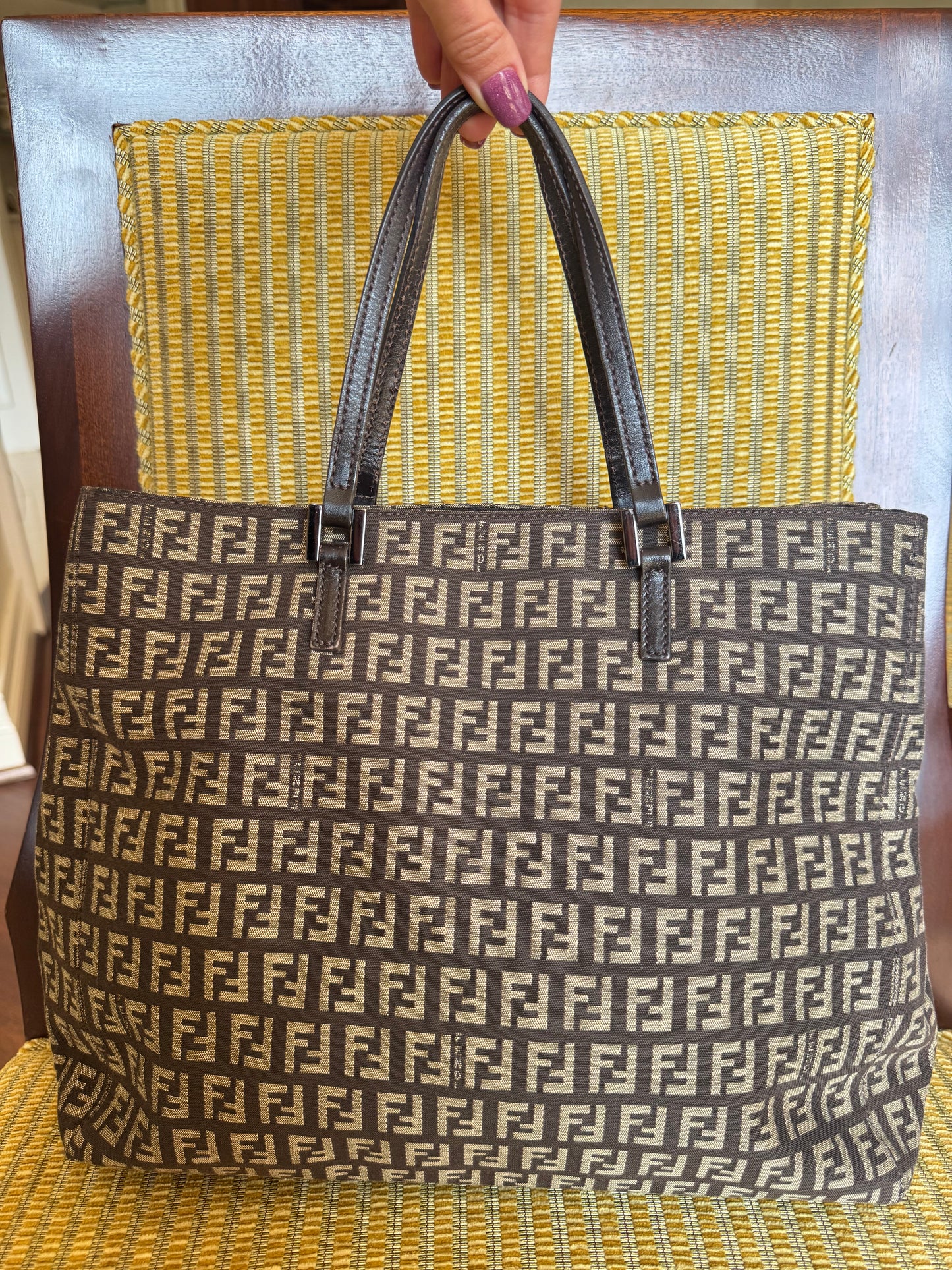 Vintage Fendi Brown Zucchino Tote Bag